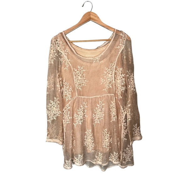 Soft Surroundings 100% Silk Tea Dyed Boho Embroidered Tunic - Picture 2 of 11
